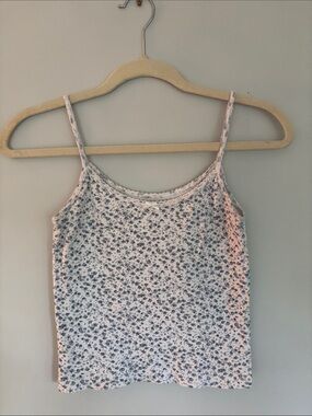Brandy Melville White Cami with Blue Floral Print